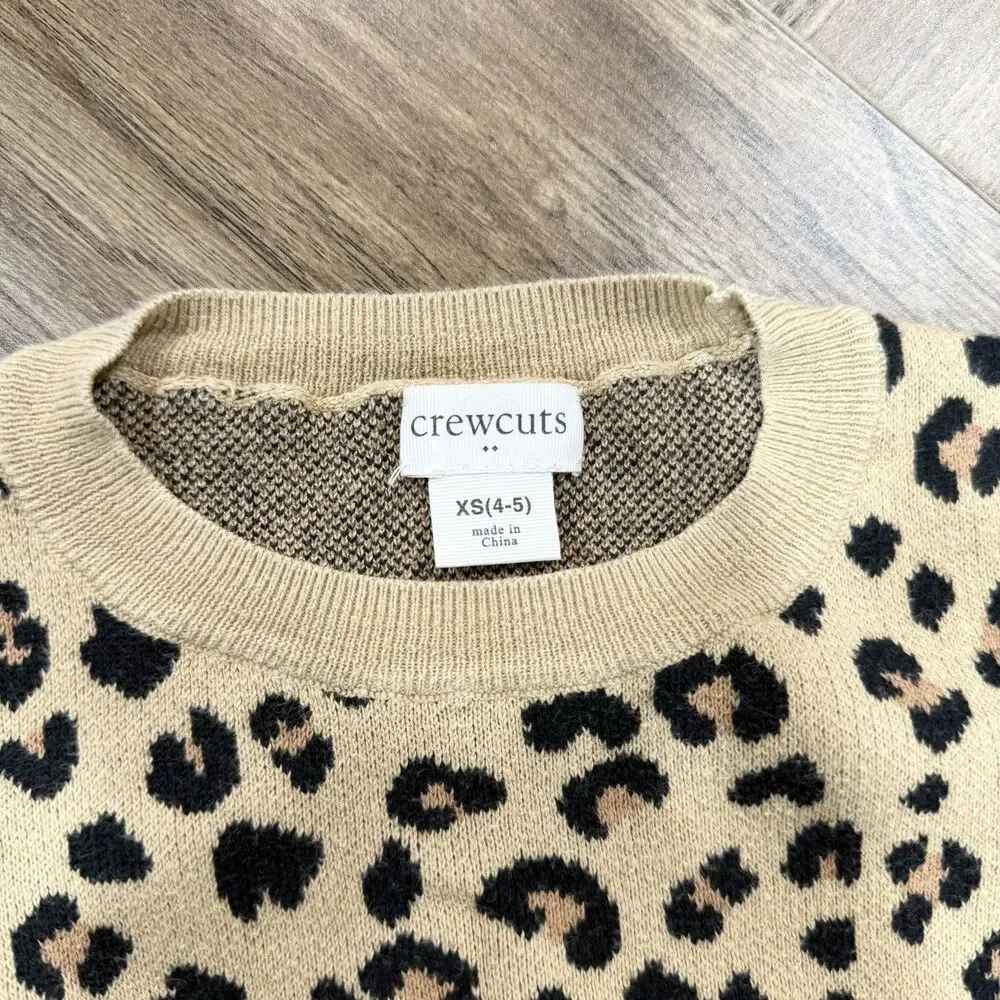 Crewcuts Leopard Print 100% Cotton Pullover Sweater Girls Size XS 4-5